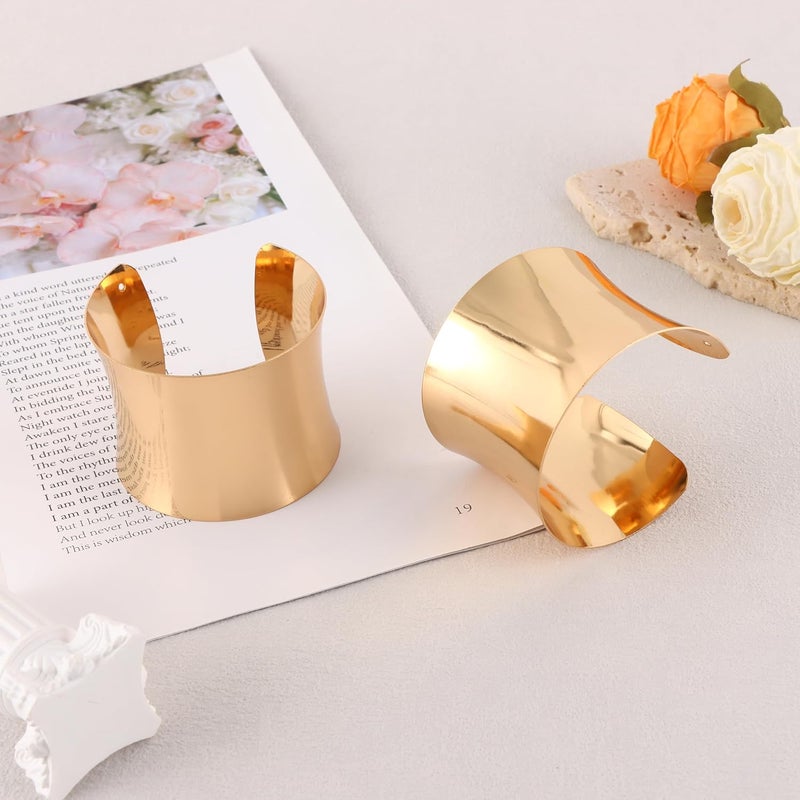 CASDAN 2Pcs Cuff Bangle Bracelets for Women Open Wide Bracelets Adjustable Wrist Cuff Wrap Bracelet - Image 5